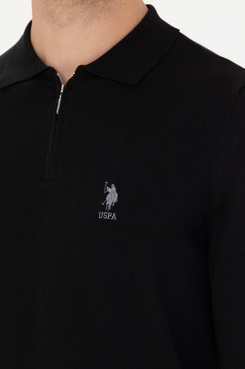 Erkek Siyah Yarım Fermuarlı Kazak