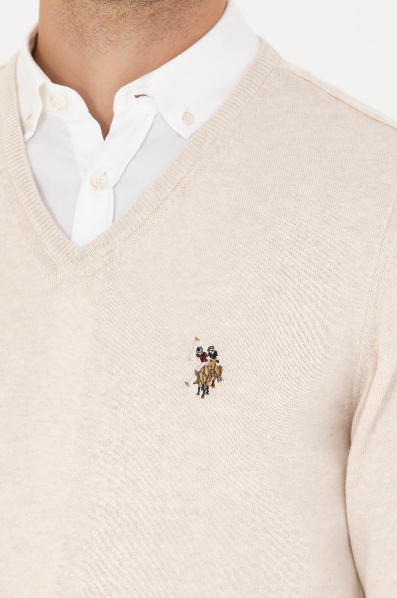 Erkek Krem Melanj V Yaka Kazak