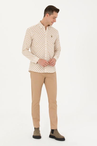 Erkek Slim Fit Camel Kanvas Pantolon