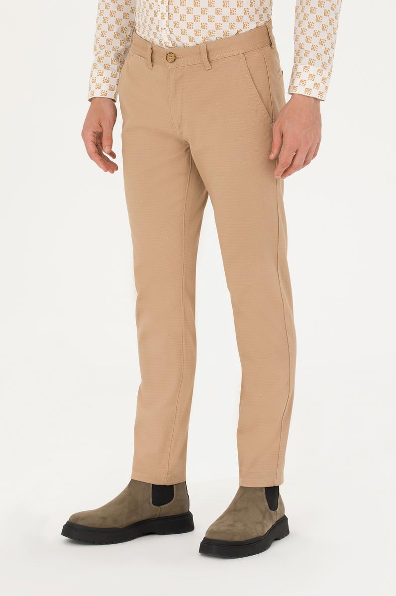 Erkek Slim Fit Camel Kanvas Pantolon
