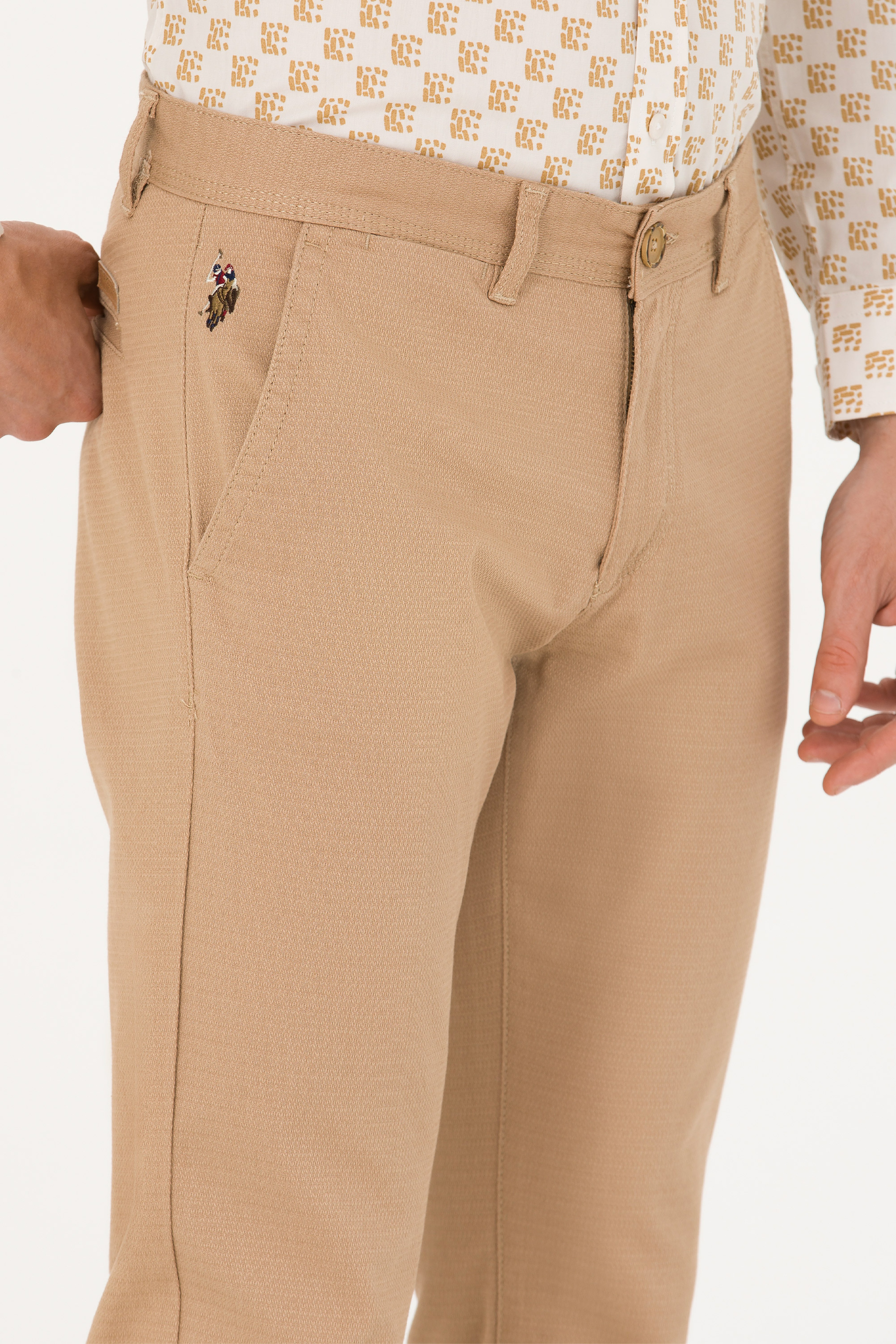 Erkek Slim Fit Camel Kanvas Pantolon