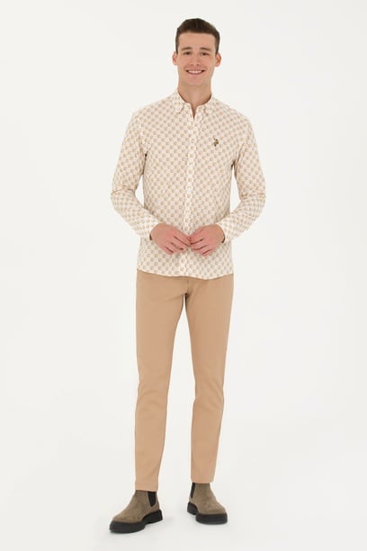 Erkek Slim Fit Camel Kanvas Pantolon