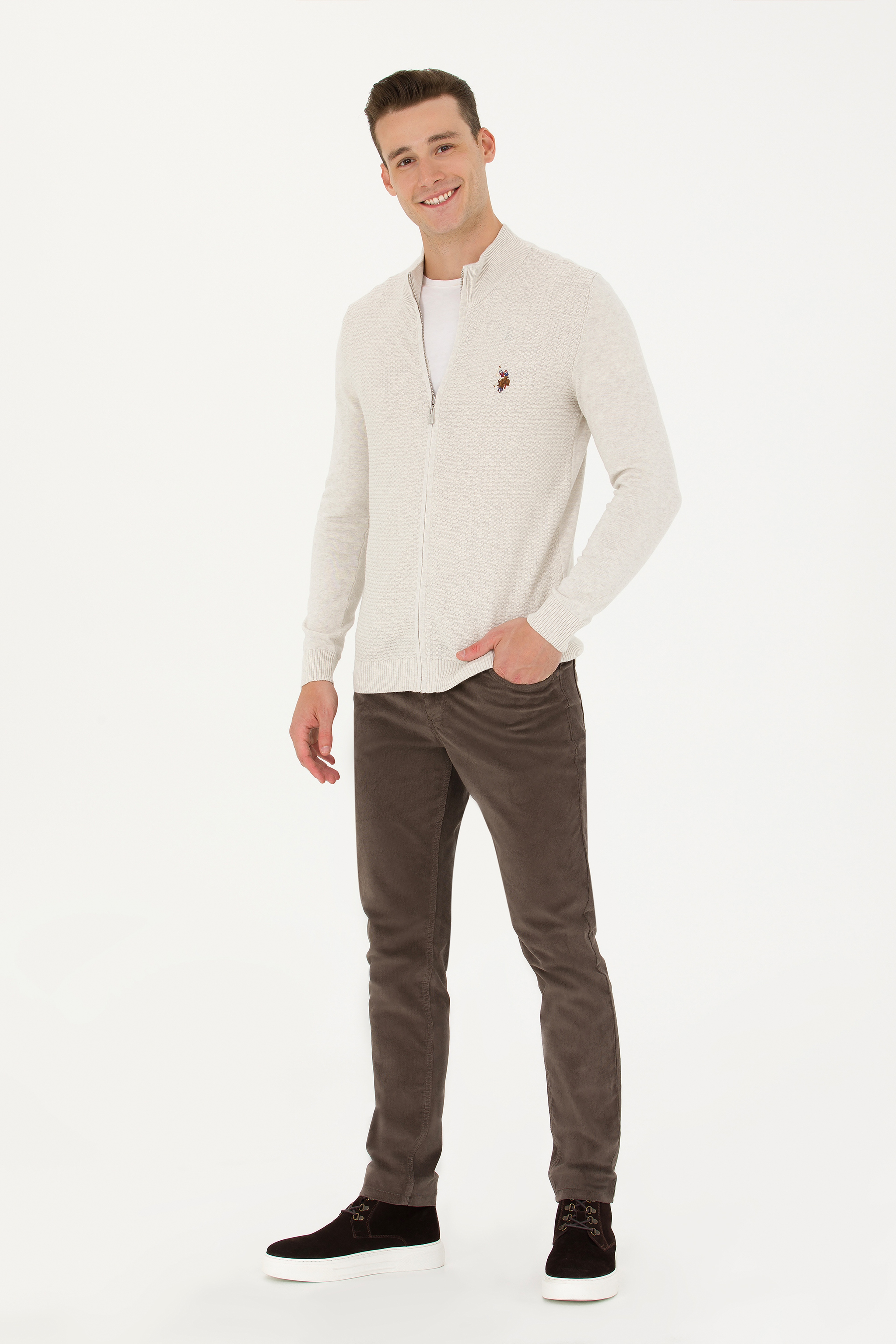Erkek Slim Fit Vizon Kanvas Pantolon