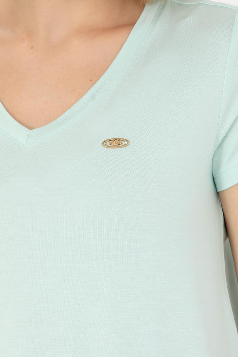 Kadın Su Yeşili Basic V Yaka Tişört - 50262610173