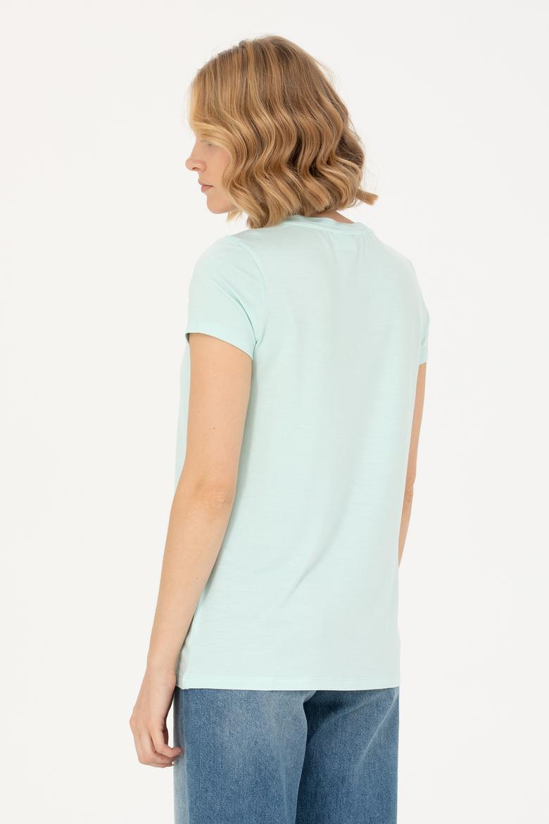 Kadın Su Yeşili Basic V Yaka Tişört - 50262610173