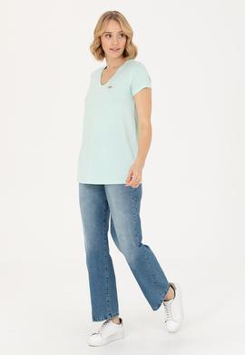Kadın Su Yeşili Basic V Yaka Tişört - 50262610173