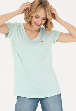 Kadın Su Yeşili Basic V Yaka Tişört - 50262610173