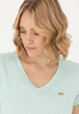 Kadın Su Yeşili Basic V Yaka Tişört - 50262610173