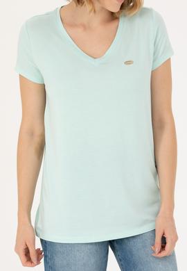 Kadın Su Yeşili Basic V Yaka Tişört - 50262610173