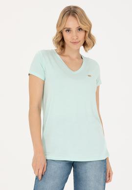 Kadın Su Yeşili Basic V Yaka Tişört - 50262610173
