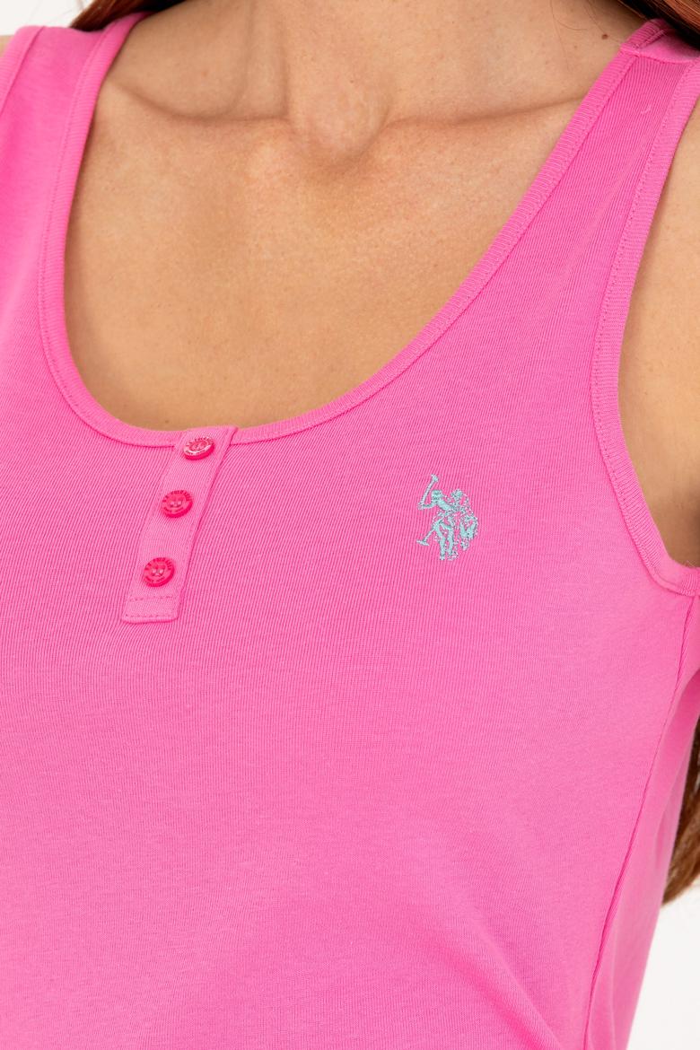 Kadın Pembe Bisiklet Yaka Kolsuz Basic Tişört - 50262673006