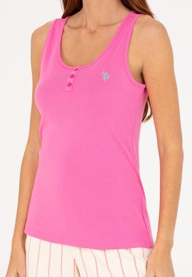 Kadın Pembe Bisiklet Yaka Kolsuz Basic Tişört - 50262673006