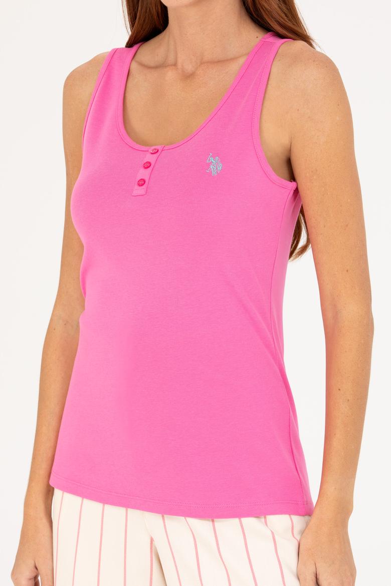 Kadın Pembe Bisiklet Yaka Kolsuz Basic Tişört - 50262673006