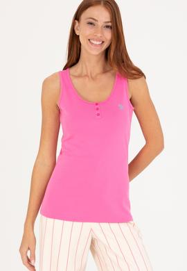 Kadın Pembe Bisiklet Yaka Kolsuz Basic Tişört - 50262673006