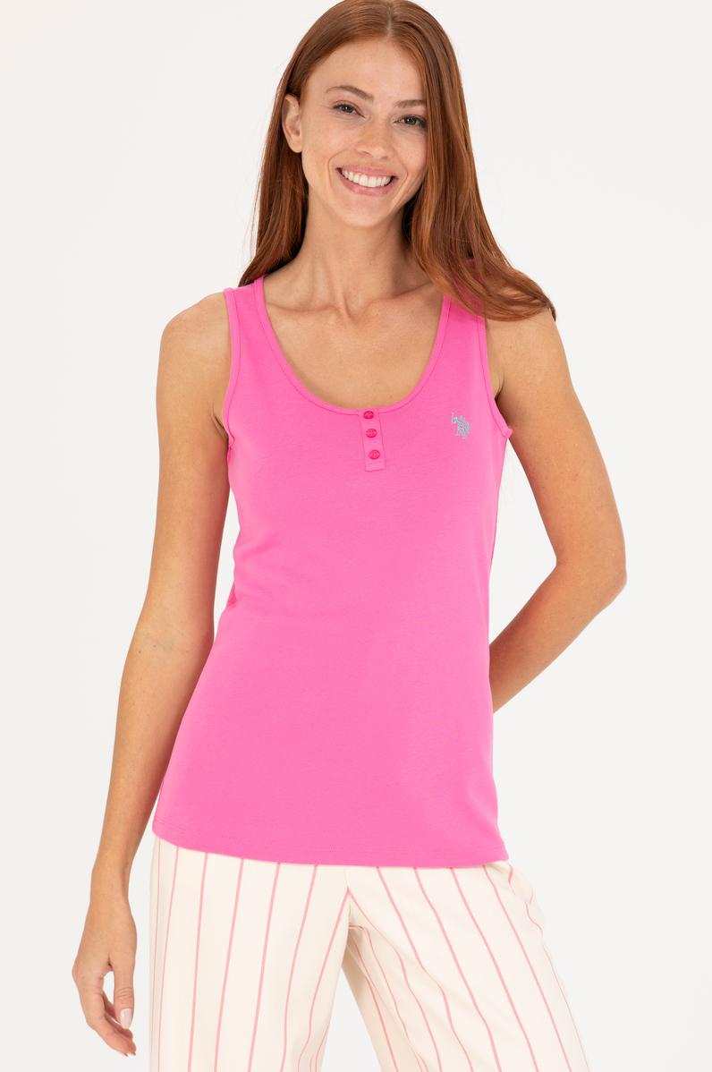 Kadın Pembe Bisiklet Yaka Kolsuz Basic Tişört