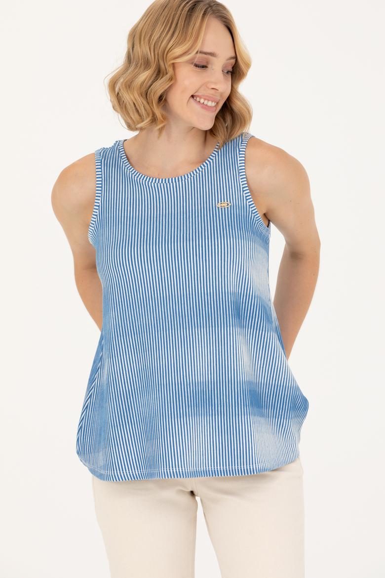 Kadın Saks Bisiklet Yaka Tişört