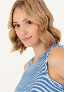 Kadın Saks Bisiklet Yaka Tişört - 50262480009