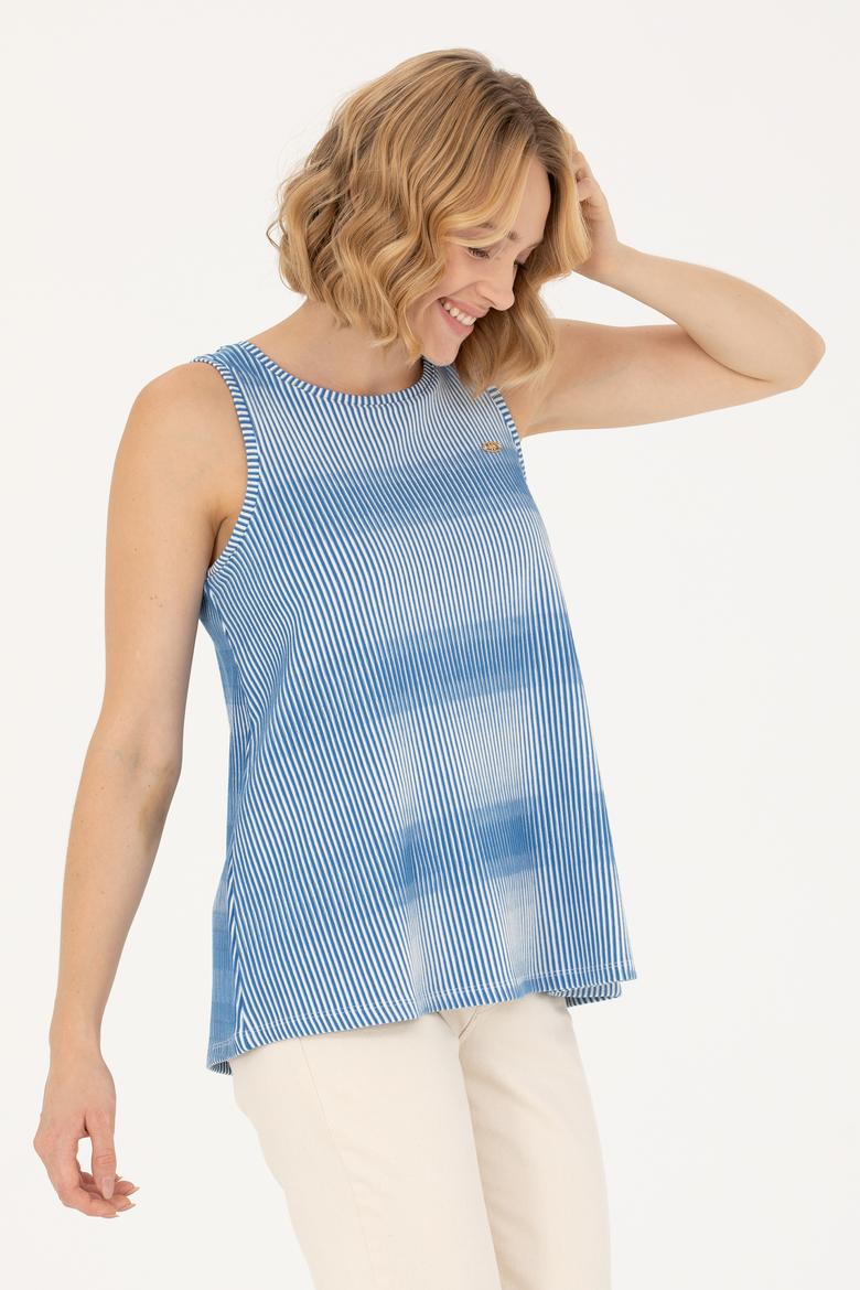 Kadın Saks Bisiklet Yaka Tişört - 50262480009