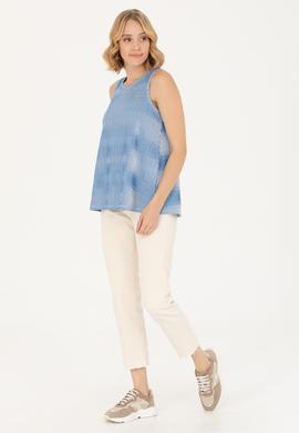 Kadın Saks Bisiklet Yaka Tişört - 50262480009