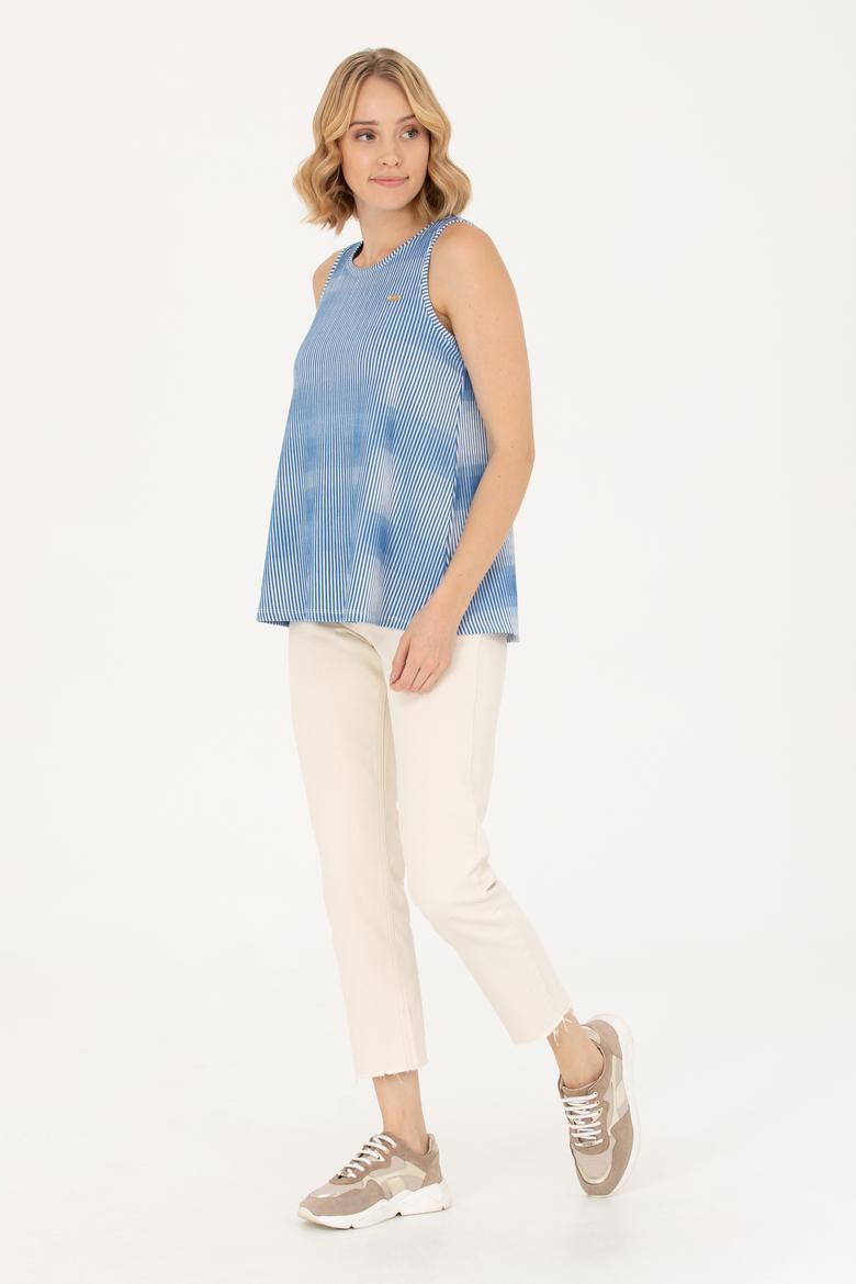 Kadın Saks Bisiklet Yaka Tişört - 50262480009