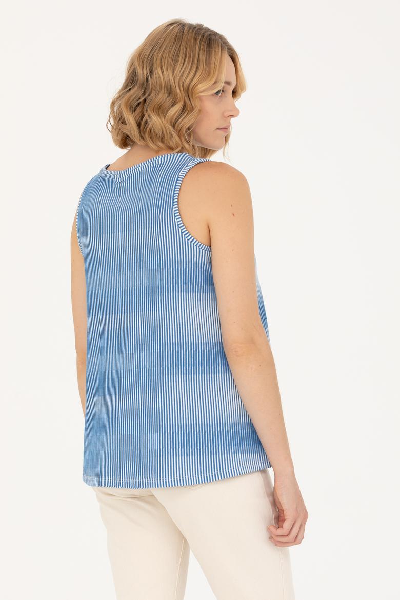 Kadın Saks Bisiklet Yaka Tişört - 50262480009