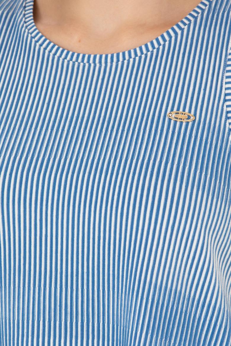 Kadın Saks Bisiklet Yaka Tişört - 50262480009