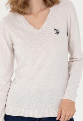 Kadın Taş Melanj V Yaka Basic Kazak - 50276570052