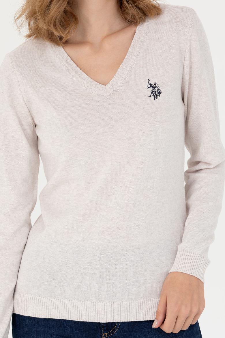 Kadın Taş Melanj V Yaka Basic Kazak - 50276570052