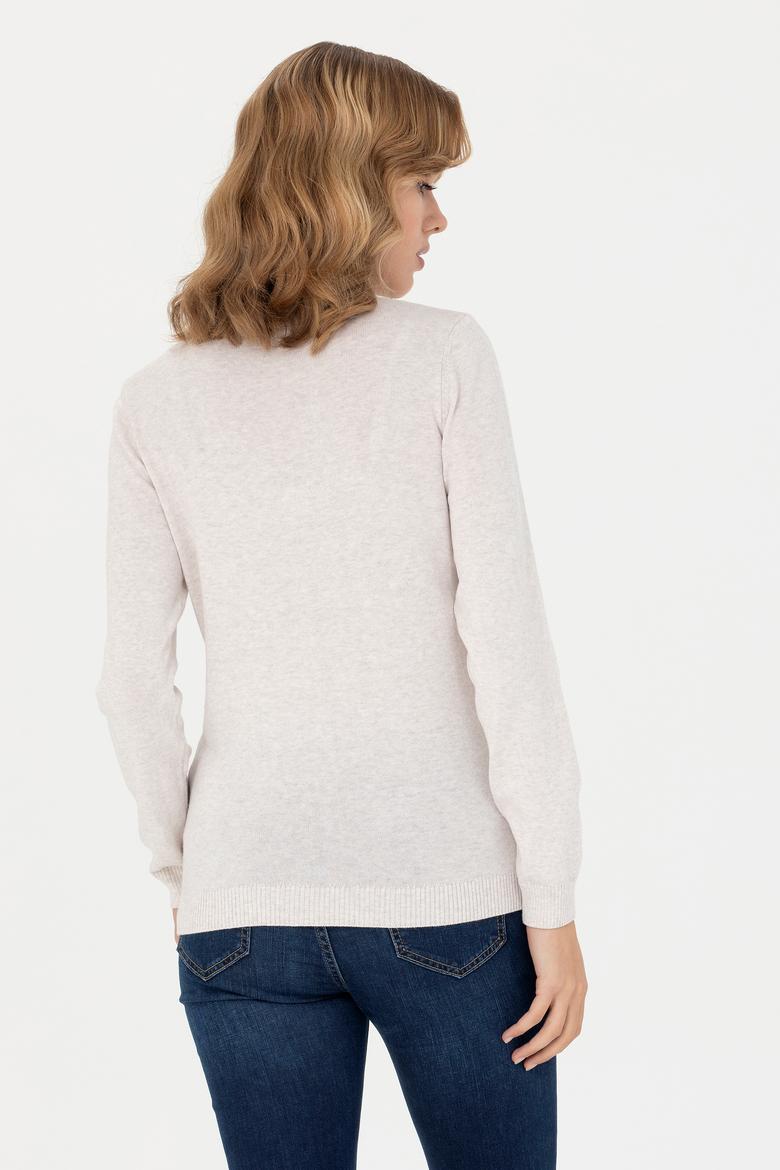 Kadın Taş Melanj V Yaka Basic Kazak - 50276570052