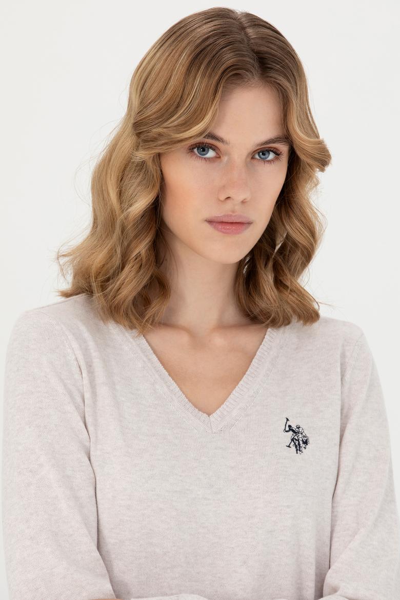 Kadın Taş Melanj V Yaka Basic Kazak - 50276570052