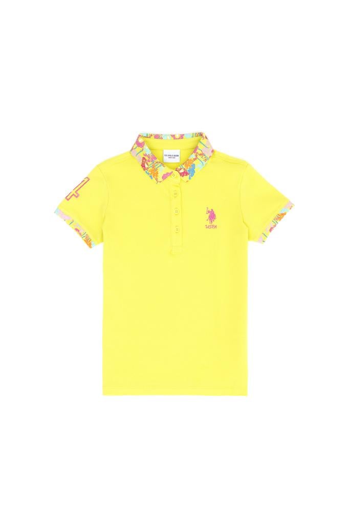Kız Çocuk Neon Sarı Basic Polo Yaka Tişört