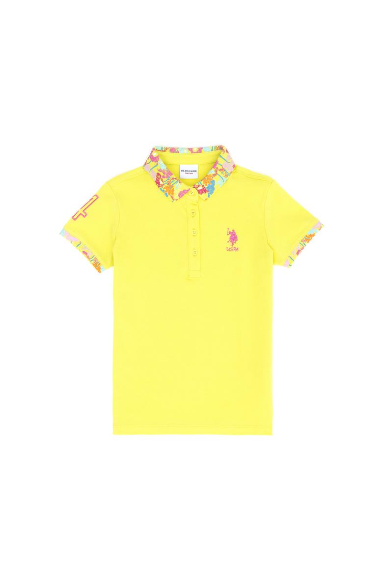 Kız Çocuk Neon Sarı Basic Polo Yaka Tişört