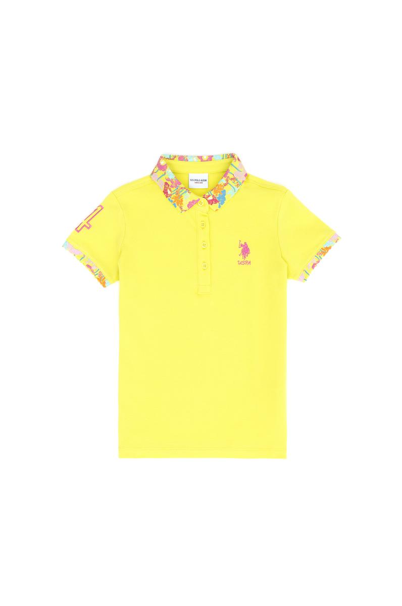 Kız Çocuk Neon Sarı Basic Polo Yaka Tişört