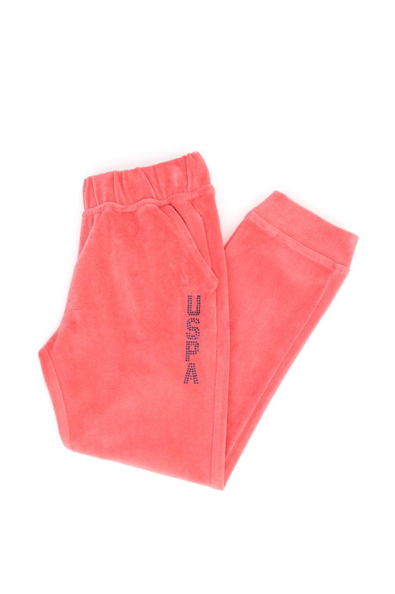 Kız Çocuk Pembe Taş Detaylı Kadife Eşofman Altı