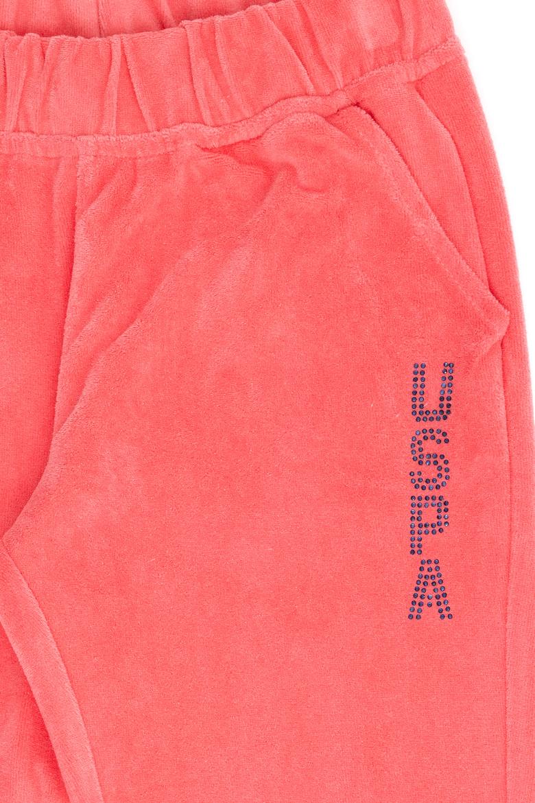 Kız Çocuk Pembe Taş Detaylı Kadife Eşofman Altı - 50272437083