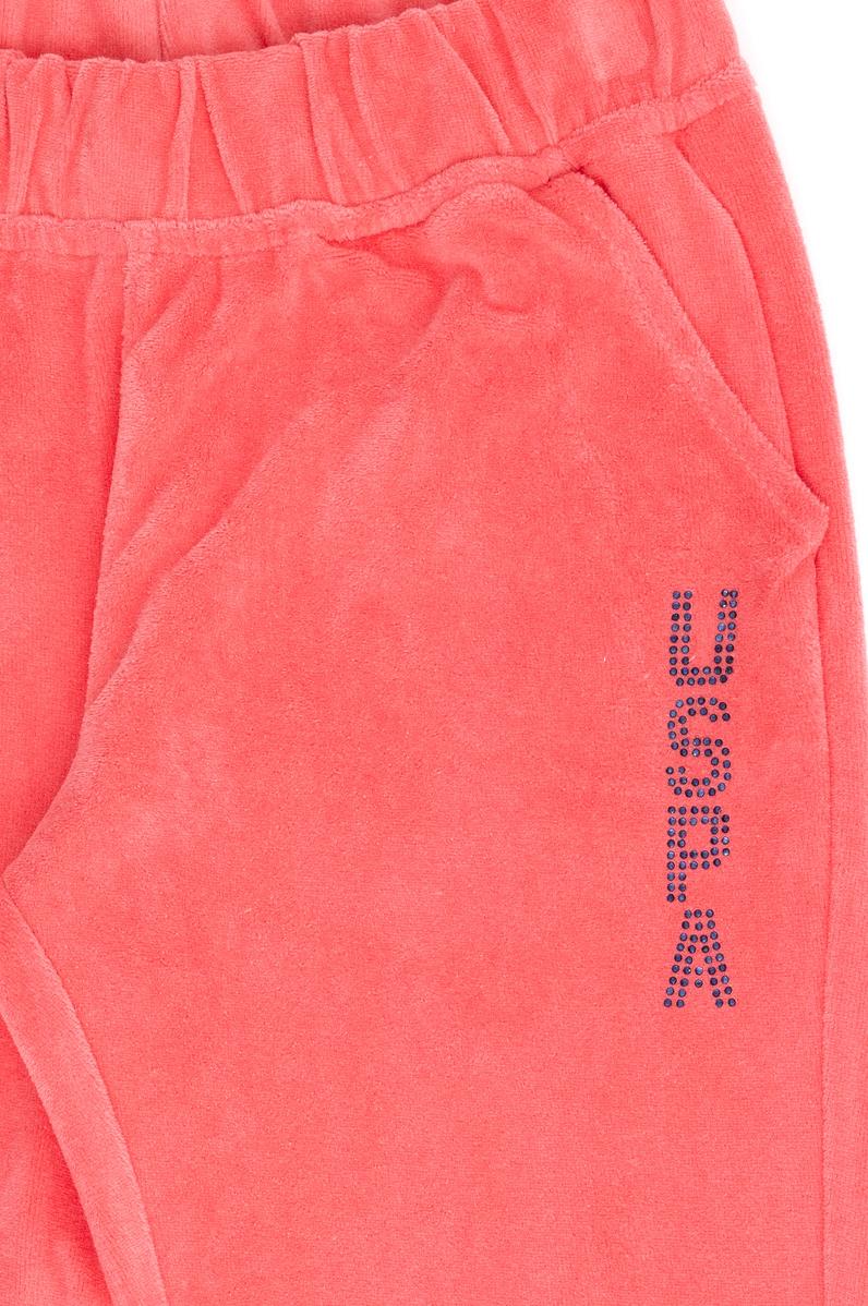 Kız Çocuk Pembe Taş Detaylı Kadife Eşofman Altı