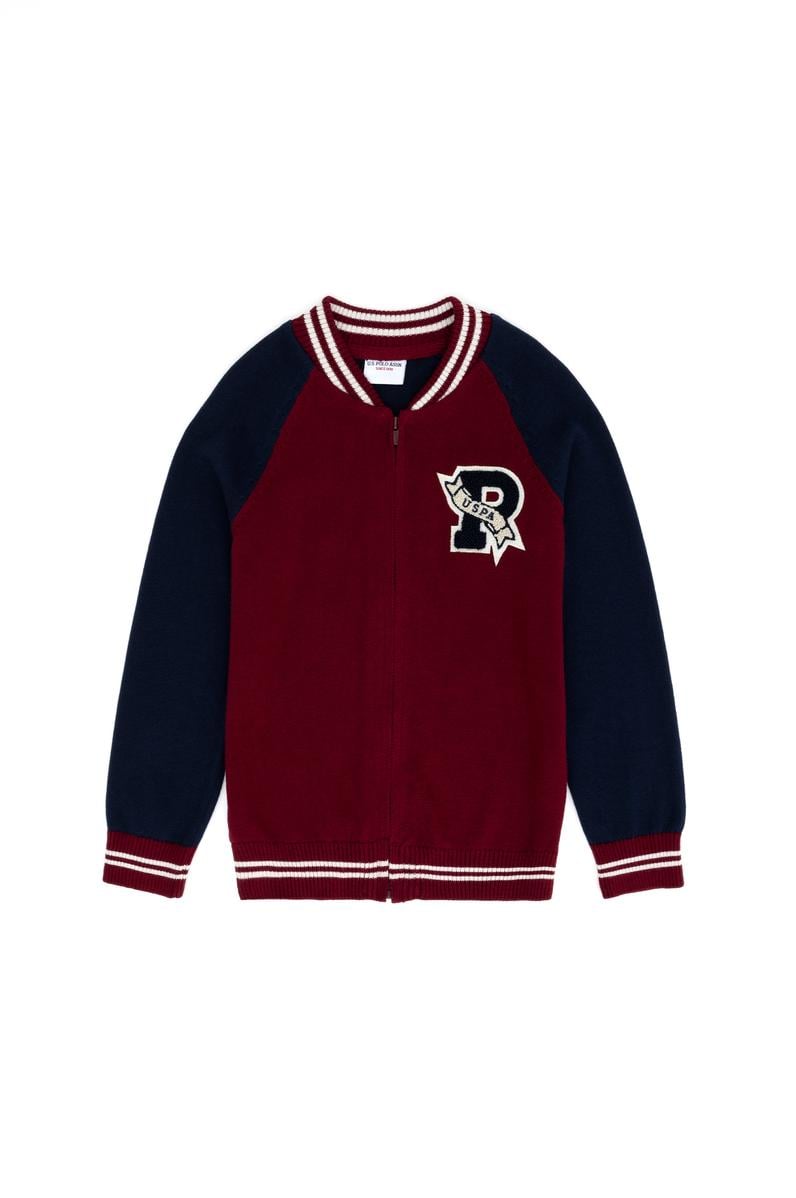 Erkek Çocuk Bordo Bisiklet Yaka Triko Hırka