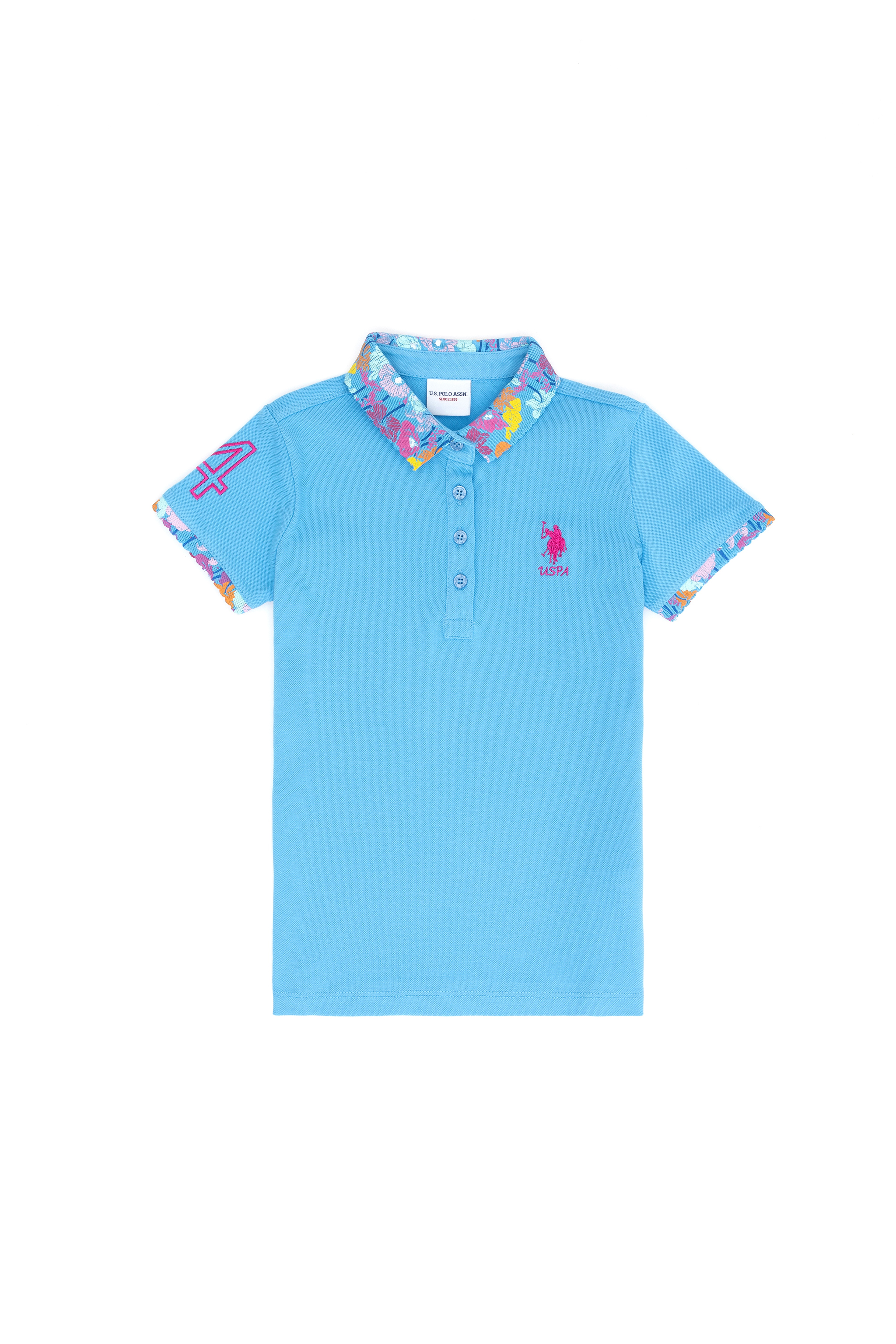 Kız Çocuk Turkuaz Basic Polo Yaka Tişört - Image 1
