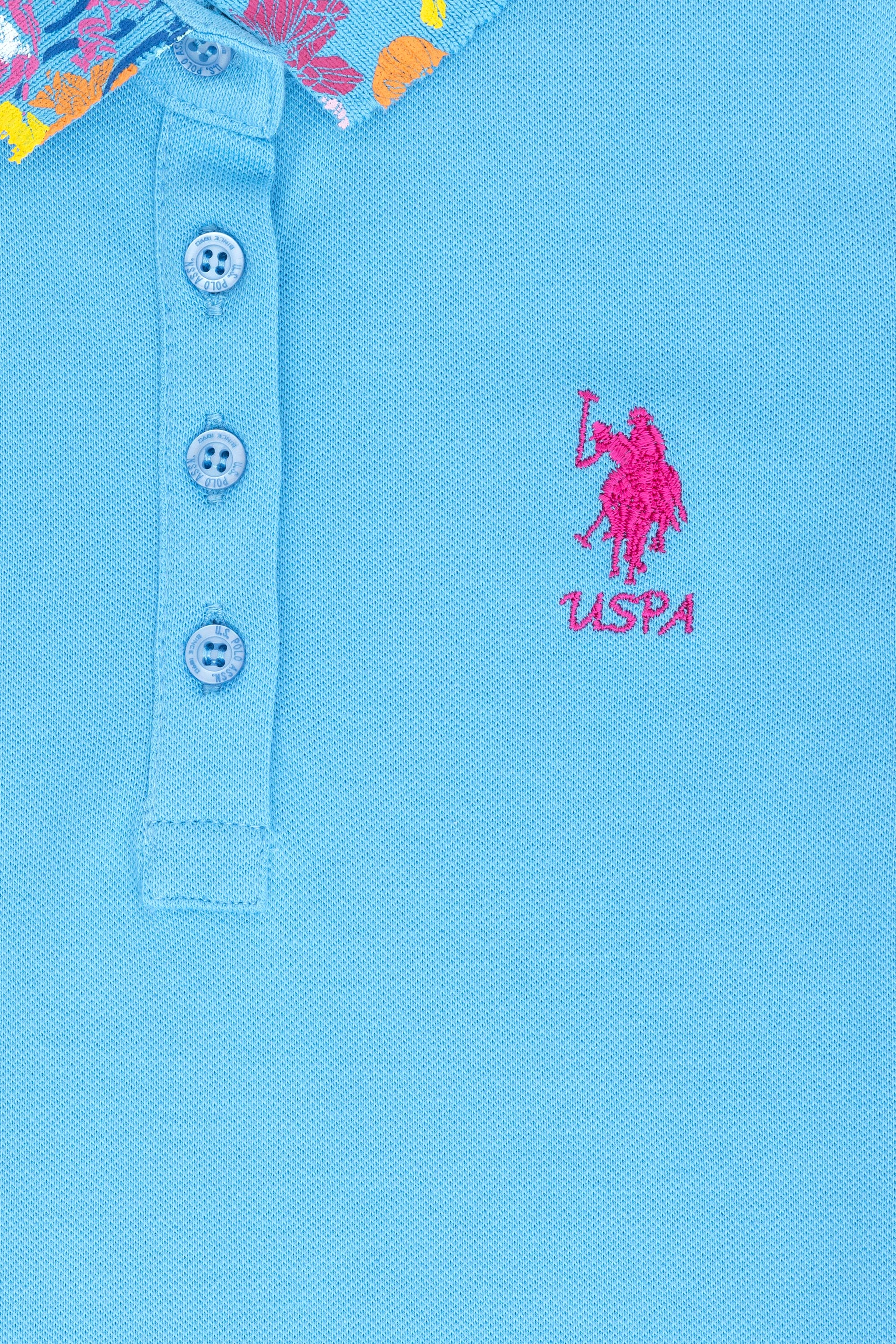 Kız Çocuk Turkuaz Basic Polo Yaka Tişört - Image 3