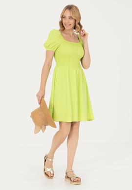 Kadın Neon Sarı Dokuma Elbise - 50262578010