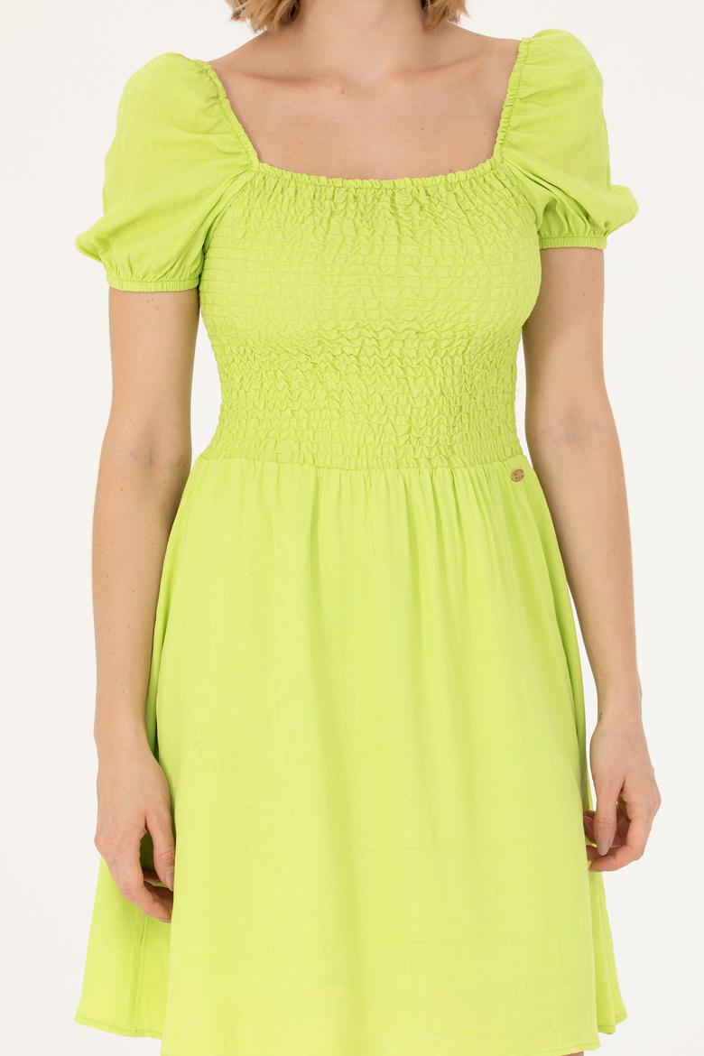 Kadın Neon Sarı Dokuma Elbise - 50262578010