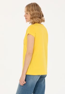 Kadın Sarı Basic Bisiklet Yaka Tişört - 50262670093