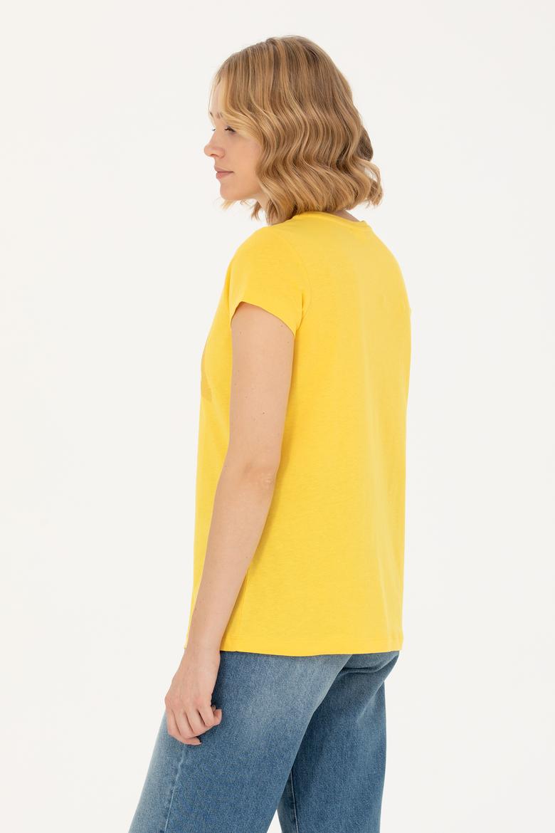 Kadın Sarı Basic Bisiklet Yaka Tişört - 50262670093