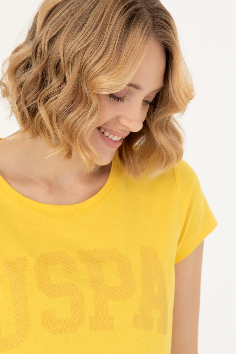 Kadın Sarı Basic Bisiklet Yaka Tişört - 50262670093