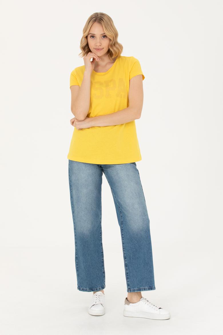 Kadın Sarı Basic Bisiklet Yaka Tişört - 50262670093