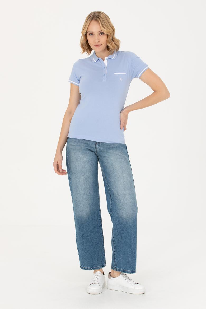 Kadın Mavi Polo Yaka Tişört - 50262671068