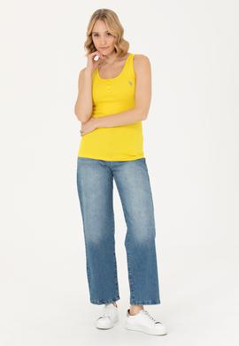 Kadın Sarı Bisiklet Yaka Kolsuz Basic Tişört - 50262673133