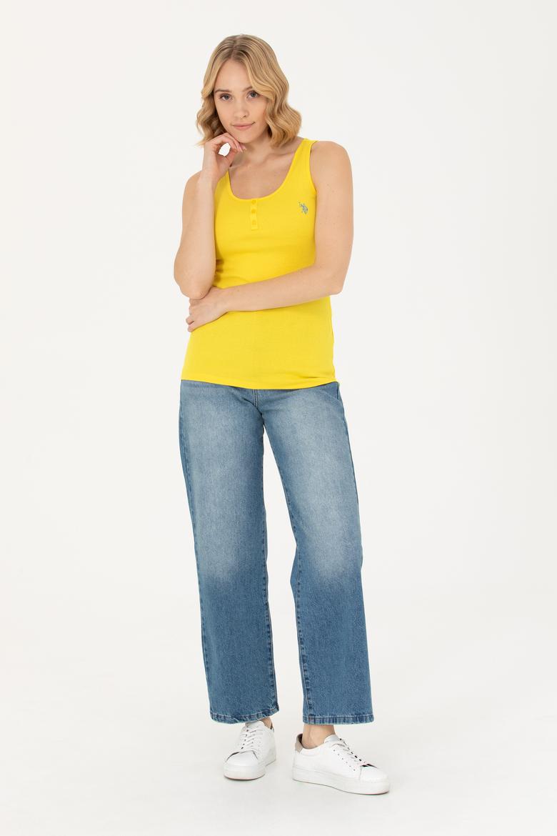 Kadın Sarı Bisiklet Yaka Kolsuz Basic Tişört - 50262673133