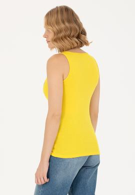 Kadın Sarı Bisiklet Yaka Kolsuz Basic Tişört - 50262673133