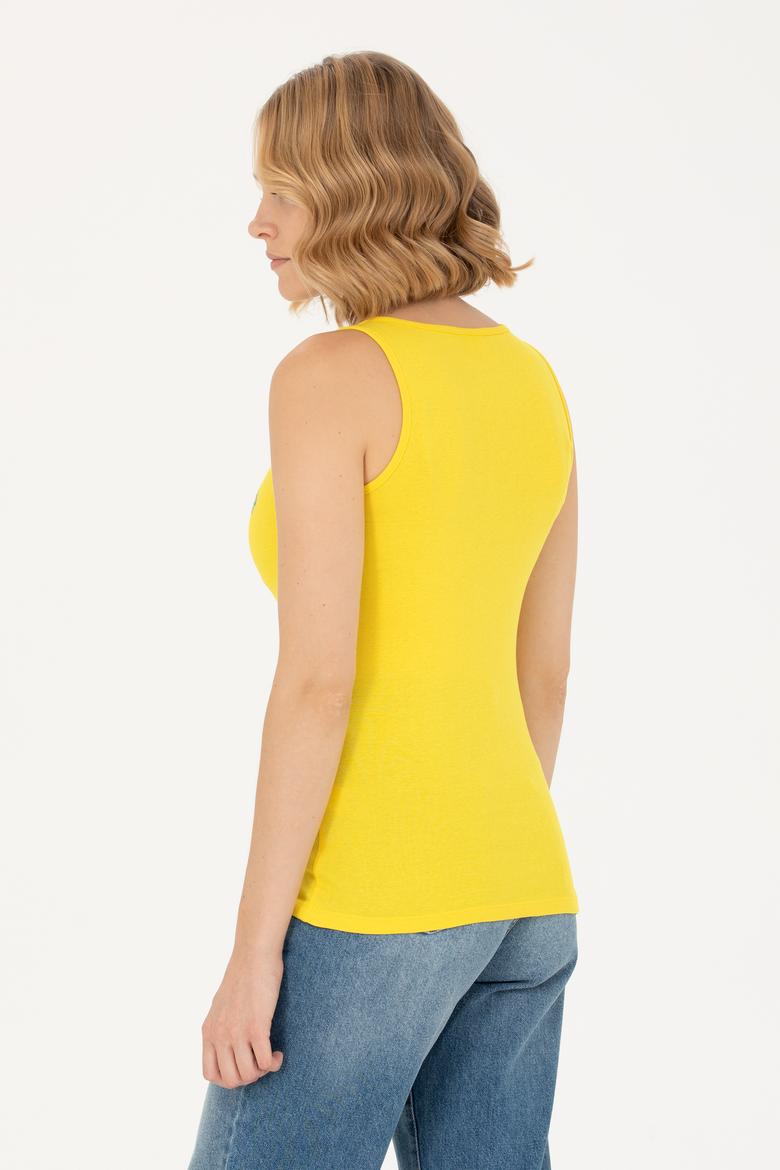 Kadın Sarı Bisiklet Yaka Kolsuz Basic Tişört - 50262673133